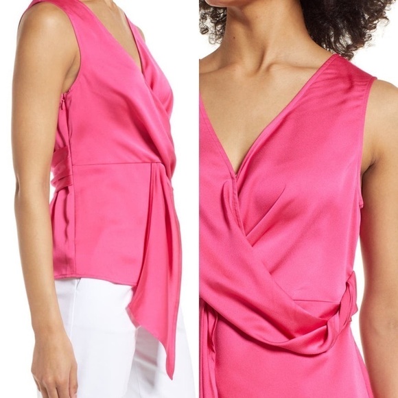 Halogen NWT Twist Detail Sleeveless Top Silky Feel Material Orange Rumba Size L - Picture 5 of 11